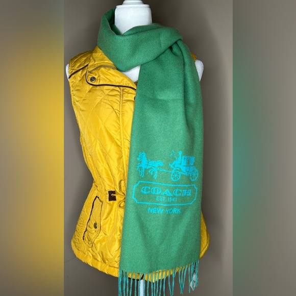 NWT Coach Cashmere Scarf, Horse and Carriage Logo, Tassel 83138, MSRP $198 - Picture 1 of 10